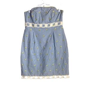 Lilly Pulitzer Blue Strapless Dress with Green Accents